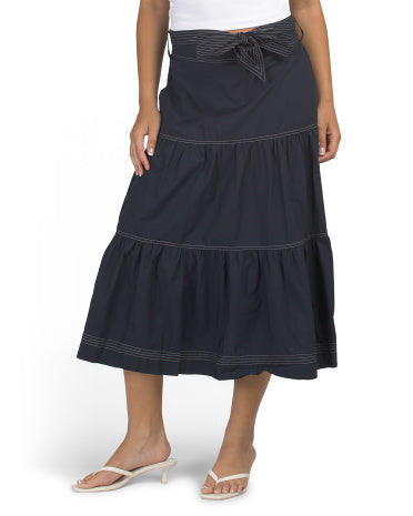 CUPCAKES &amp; CASHMERE Poplin Katmanlı Çəkmə Maxi Ətək