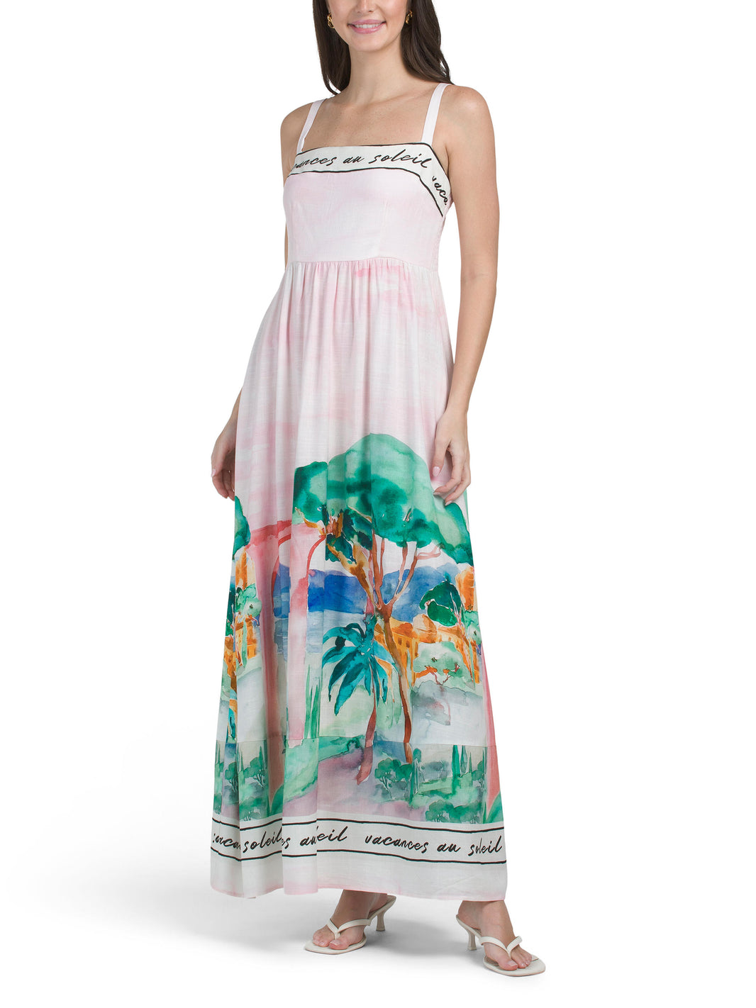 WHITE CLOSET Kətan Qarışıqlı Kolsuz Akvarellə Maxi Geyim