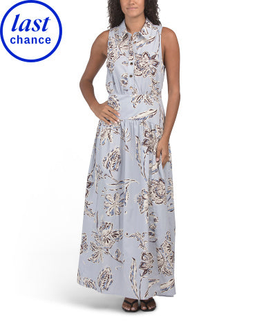 MSK Drop Waist Collared Maxi Shirt Dress