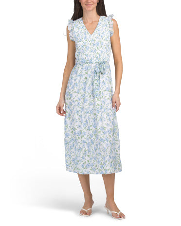 FAMOUS BRAND Smocked Top Ruffle Sleeve Maxi Geyimi