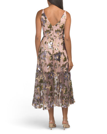 DRESS THE POPULATION Pailəti Işlemeli Midi Geyim