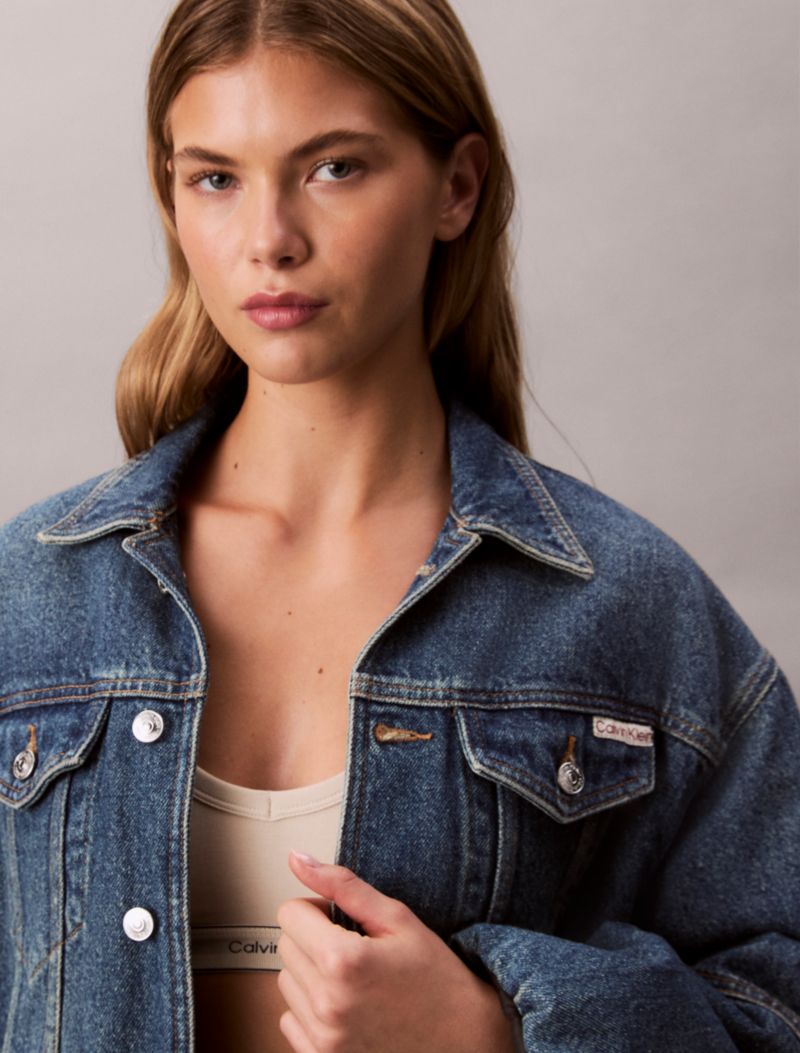 Calvin Klein Denim Bubble Jacket Qadın Cins Yaqqası