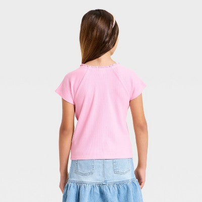 Cat & Jack Qız Qısa Kollu Yaspaqlı T-Shirt Çəhrayı M