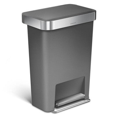 simplehuman 45L Mətbəx Pilləli Çöp Ləgəni Gri Plastik Düzbucaqlı Çöp Qabı Güclü Polad Pedalı