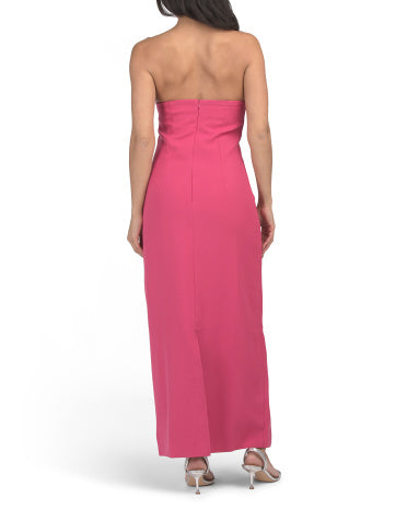 DALIA MACPHEE Strapless Çiçək Aplikasiyalı Maksi Koktey Geyimi