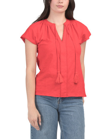 JOIE Qısa T袖 Slub Toxuması Bluzka