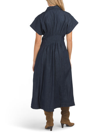 Qısa Təkmə Pleytli Bel Denim Maxi Geyim