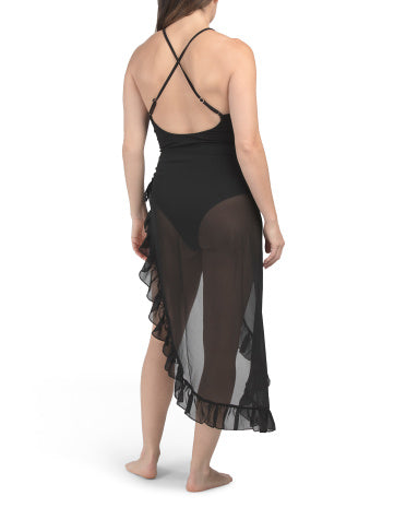 ESCAPE TO PARADISE Çarpaz Arxalı Nervürlü Bir Parçalı Sakit Mayosu Sarong ilə