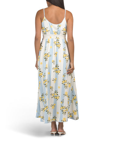 MARTHA STEWART COLLECTION Kətan Qarışımlı Çizgili Limon Midi Geyim