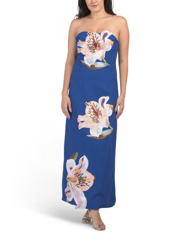 DALIA MACPHEE Strapless Çiçəkli Aplikə Maksi Geyim