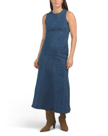 Kolsuz Denim Midi Geyim Dikiş Detalları ilə