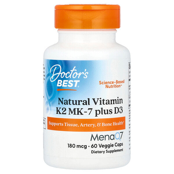 Doctor's Best Natural Vitamin K2 MK-7 Plus D3 180 Mcg 60 Veggie Caps