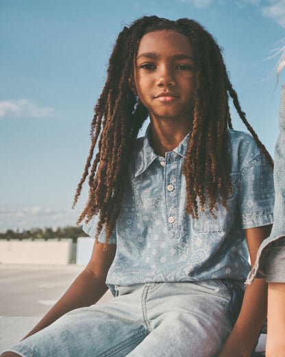 OshKosh B'gosh Oğlan Bandana Cambrik Qısa Kollu Polo Köynəyi - Mavi