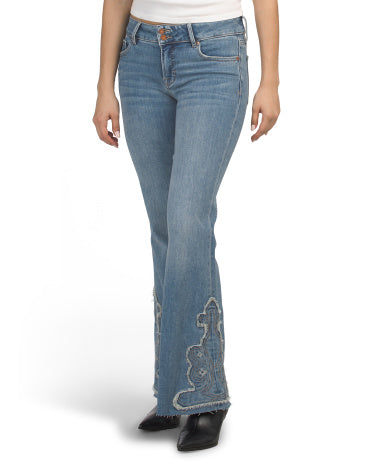 Applique Aşağı Bel Stretch Flare Cins