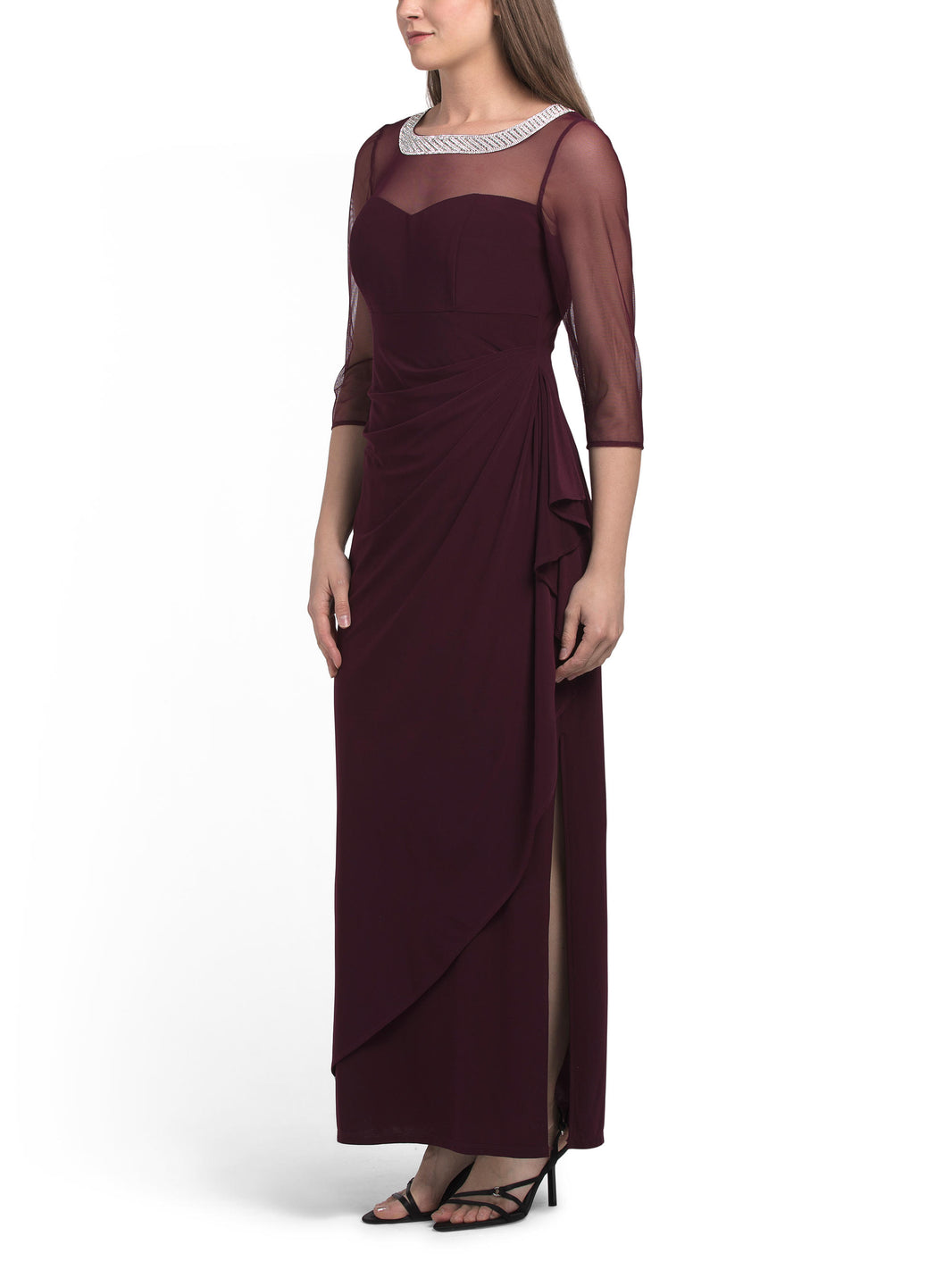 ALEX EVENINGS Petite Matte Jersey İllüzyon Yan Büzgülü Geyim