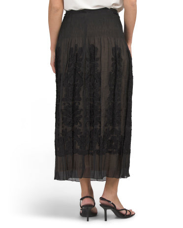 MAX STUDIO LONDON Layered Embroidered Midi Skirt