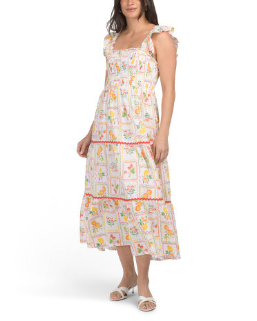 RACHEL ZOE Smocked Bodice Meyvə Plitka Geyimi
