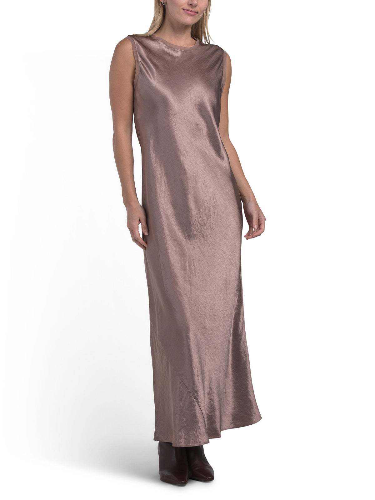 Hammered Satin Cap Sleeve Slip Dress