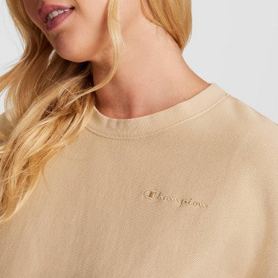 Champion Qadın Vintage Yıkama Qısa Tərəvəz Polar T-Shirt - Açıq Qəhvəyi 1X