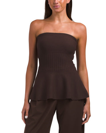 EDIT BY JASON WU Strapless Elastikli Peplum Tube Top Ottoman Qatlaması ilə