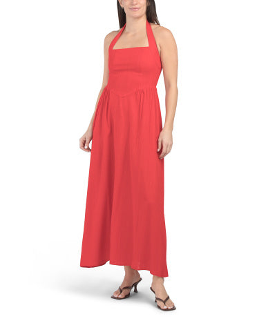 WHITE CLOSET Kətan Qarışıq Halter Maksi Geyim