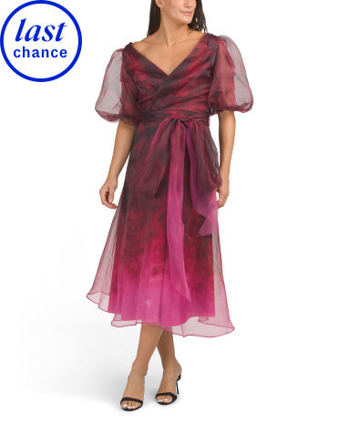 RENE BY RENE RUIZ Puff Sleeve Organza Midi Dress