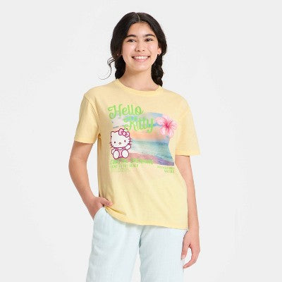 Qız Hello Kitty Coastal Dreaming Qısa Kollu Böyük Ölçülü Qrafik Köynək - Sarı L