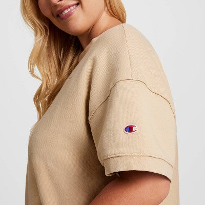 Champion Qadın Vintage Yıkama Qısa Tərəvəz Polar T-Shirt - Açıq Qəhvəyi 1X