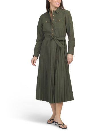 DEREK LAM 10 CROSBY Kenza Poplin Maxi Pleated Şəkilli Paltarlı Geyim