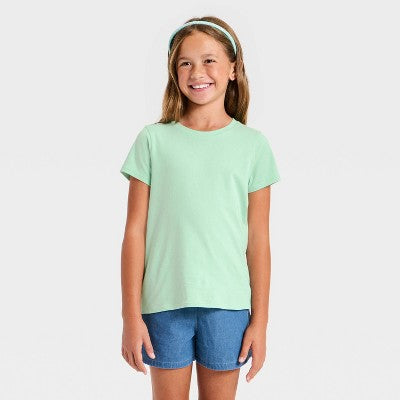 Cat & Jack Qız Qısa Tərəvətli Təmiz Rəngli T-Shirt Açıq Nəna Yaşılı L Plus