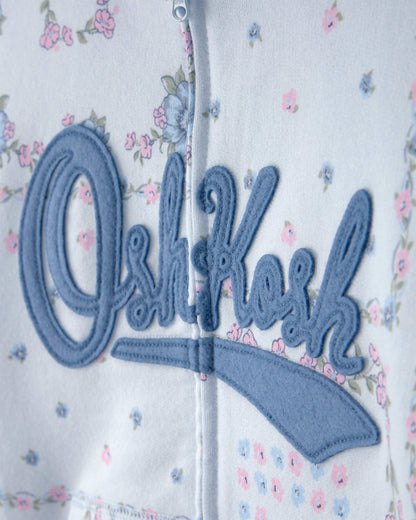 OshKosh Qız Çiçəkli Logo Zip-Up Huddi - Mavi