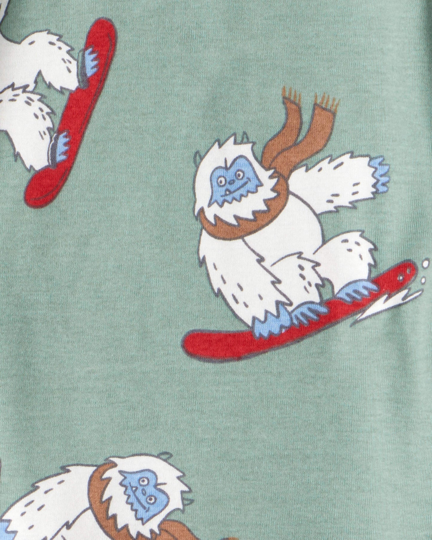 Carter's Uşaq Oğlan Yeti Baskılı 100% Pamuk Uzun Kollu Yapışan Oturuş 4 Parçalı Pijama - Boz/Yaşıl