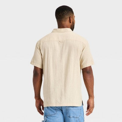 Goodfellow & Co Kişi Qısa Tərəvəz Kempinq Köynəyi Krem XXL