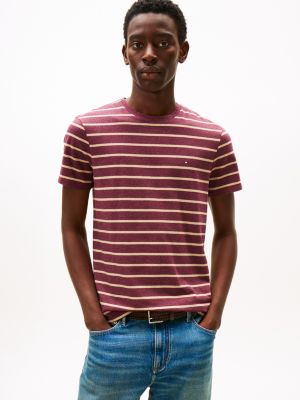 Tommy Hilfiger Extra Slim Zolaqli Elastik Pambıq Köynəyi, Bordo Heather Zolaqli
