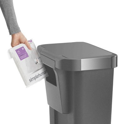 simplehuman 45L Mətbəx Pilləli Çöp Ləgəni Gri Plastik Düzbucaqlı Çöp Qabı Güclü Polad Pedalı
