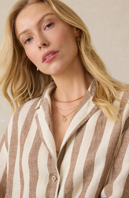 Faherty Palma Stripe Kətən Kamp Köynəyi
