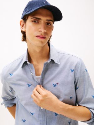 Tommy Hilfiger Regular Fit Bütün Üzərinə Çap Oxford Köynəyi, Fossil Mavi