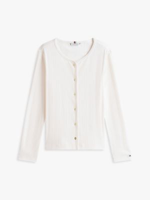 Tommy Hilfiger Pointelle T-Shirt Kardigan, Fil Dişi Ipək