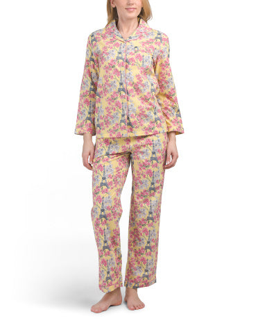 MAHOGANY 2pc Pambıq Paris Uzun Cəbə Pijama Dəsti