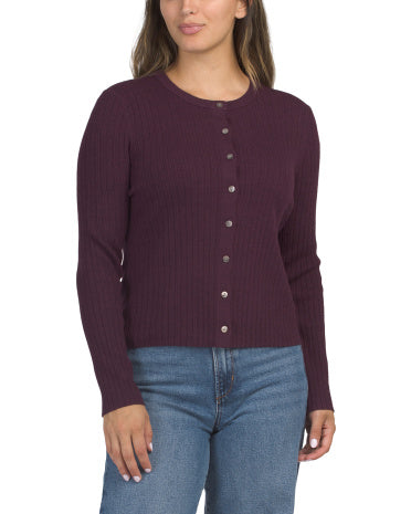 RACHEL ZOE Extrafine Merino Yünü Crew Neck Dar Fit Kardiqan