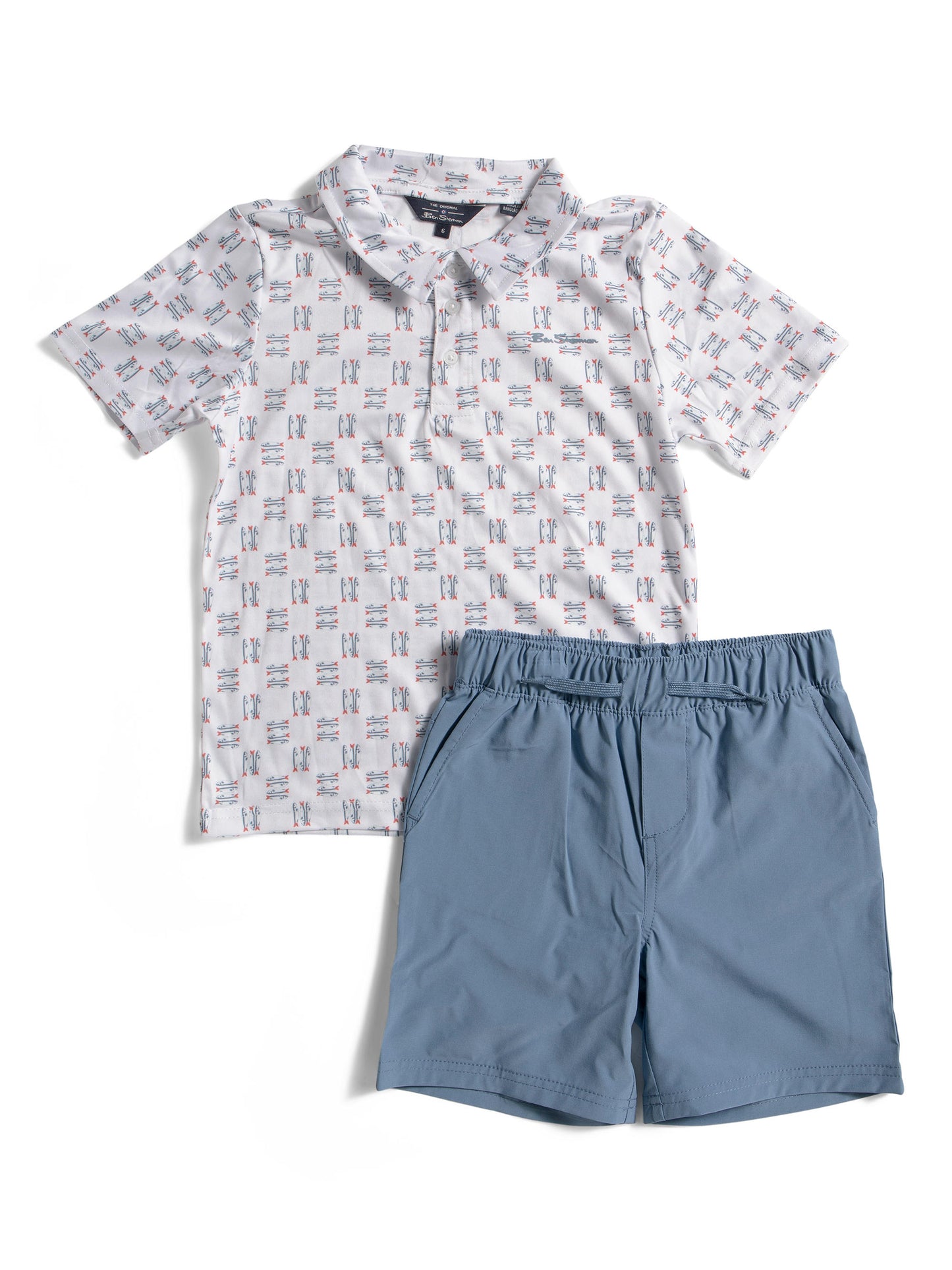 BEN SHERMAN Kiçik Oğlanlar üçün 2 Parçalı Qısa Tərəvəzli Balıq Texno Polo və Şortslar Dəsti