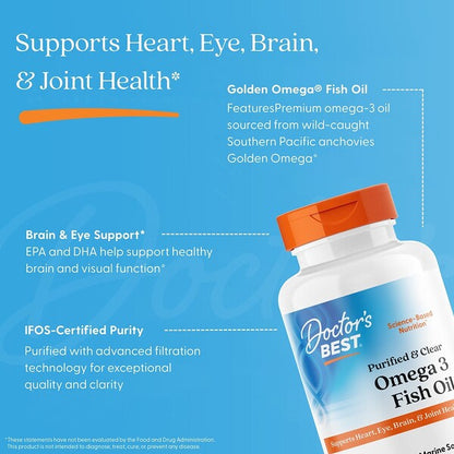 Doctor's Best Təmizlənmiş Xalis Omega-3 Balıq Yağı 120 Mərinə Softgel 1000mg
