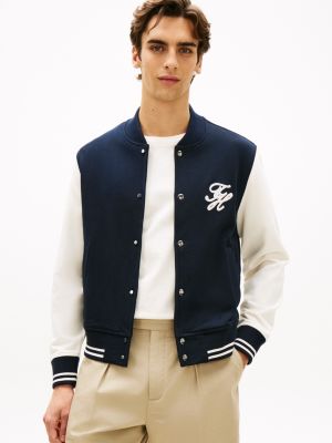 Tommy Hilfiger Script Monogram Ağır Tərkili Terry Bomber, Tünd Mavi