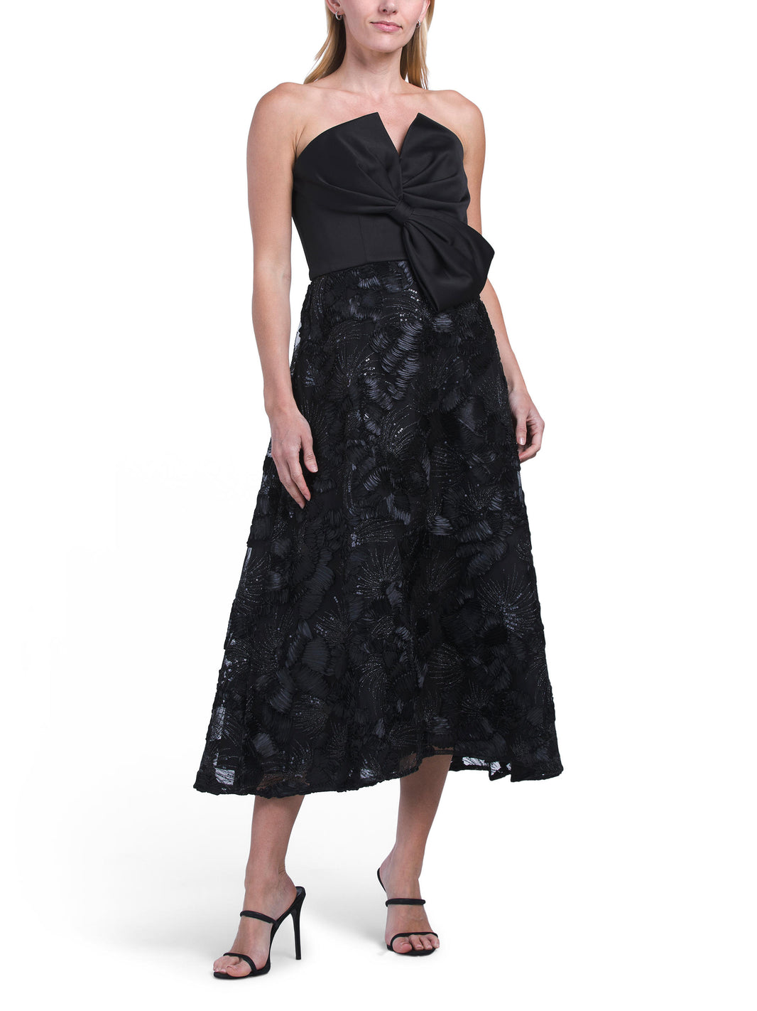 AIDAN MATTOX Strapless Novelty Mesh Midi Geyimi