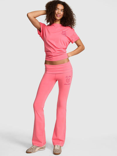PINK All-Day Cotton™ Foldover Flare Leggings