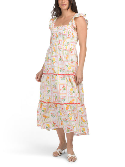RACHEL ZOE Smocked Bodice Meyvə Plitka Geyimi