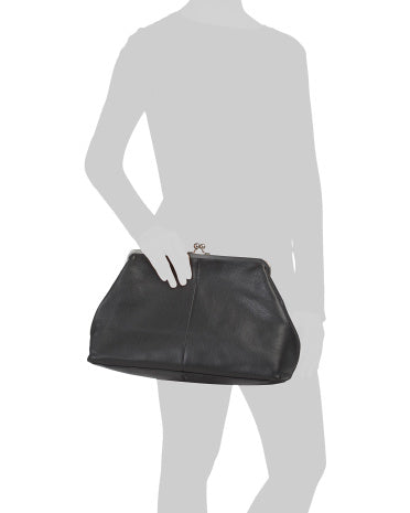 AMERICAN LEATHER CO. Leather Grace Oversized Kiss Lock Clutch