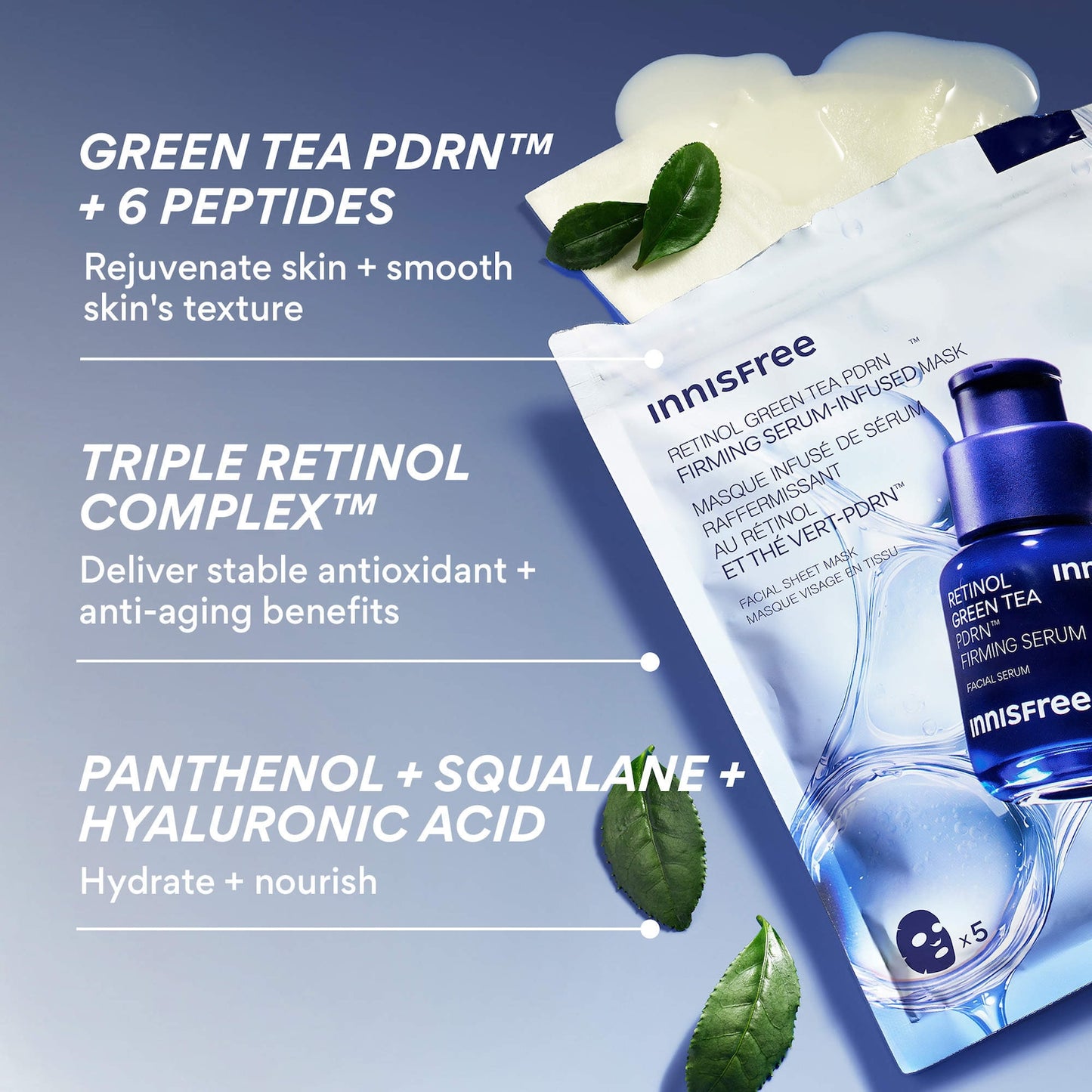 innisfree Retinol Yaşıl Çay PDRN™ Sıyırıcı və Hamarlaydıcı Serum Maskası