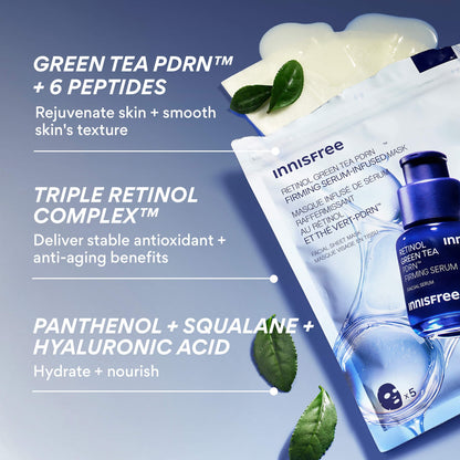 innisfree Retinol Yaşıl Çay PDRN™ Sıyırıcı və Hamarlaydıcı Serum Maskası