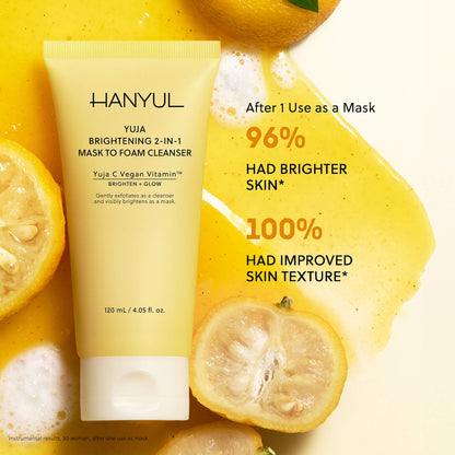 Hanyul Koreyalı Mini Yuja Parlaqlıq 2-in-1 Maska və Köpük Üz Yuma Vasitəsi Vitamin C + Niacinamide ilə